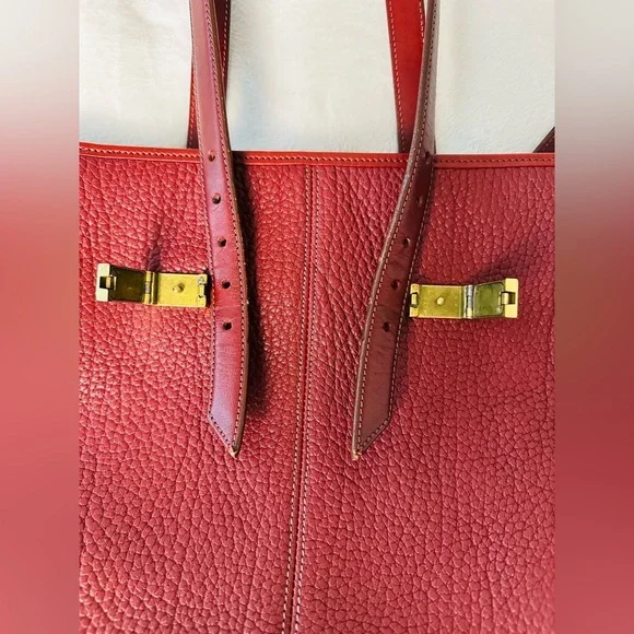 Vintage Dooney and Bourke Pebbled Leather Tote Bag in Deep Burgundy Color - Picture 12 of 12